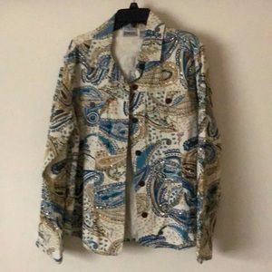 White denim jacket. Fully beaded and sequined.